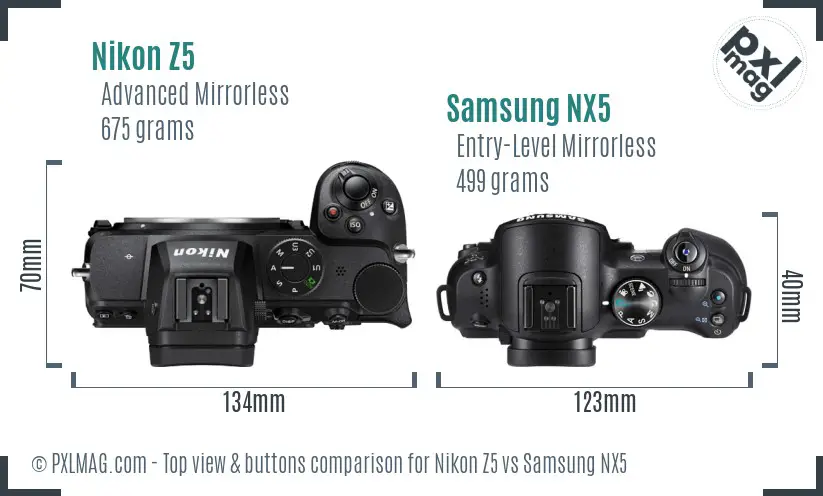 Nikon Z5 vs Samsung NX5 top view buttons comparison