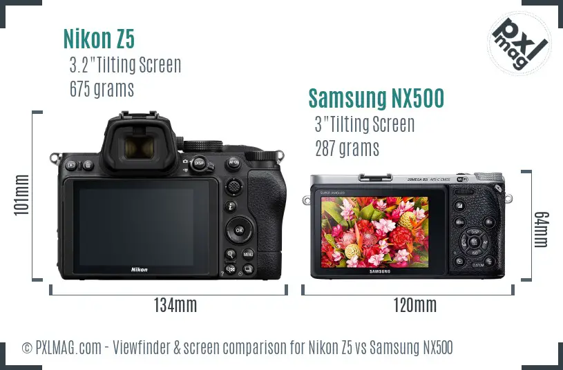 Nikon Z5 vs Samsung NX500 Screen and Viewfinder comparison