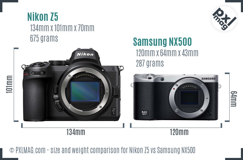 Nikon Z5 vs Samsung NX500 size comparison Nikon Z5 vs Samsung NX500 size comparison