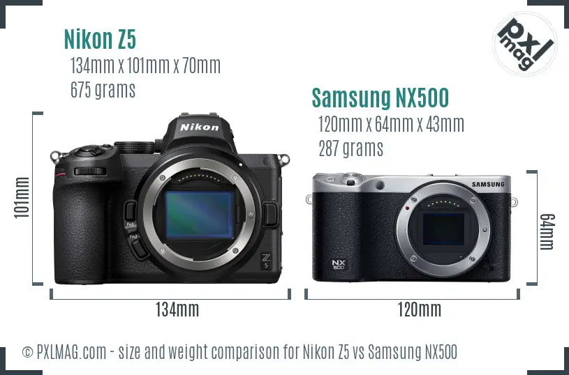 Nikon Z5 vs Samsung NX500 size comparison