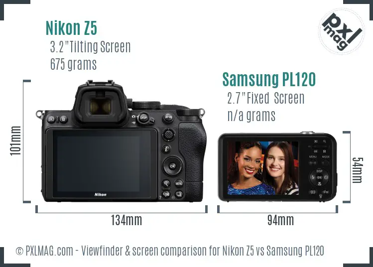 Nikon Z5 vs Samsung PL120 Screen and Viewfinder comparison