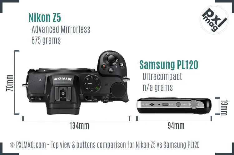 Nikon Z5 vs Samsung PL120 top view buttons comparison