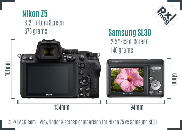 Nikon Z5 vs Samsung SL30 Screen and Viewfinder comparison