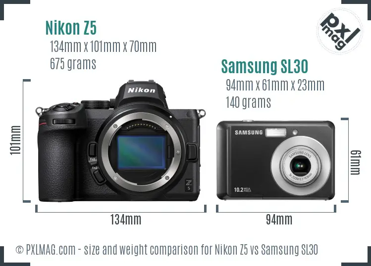 Nikon Z5 vs Samsung SL30 size comparison