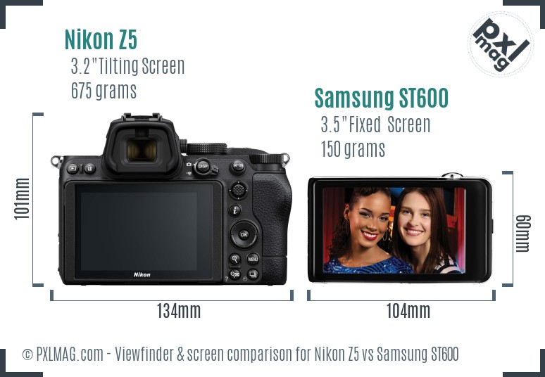 Nikon Z5 vs Samsung ST600 Screen and Viewfinder comparison