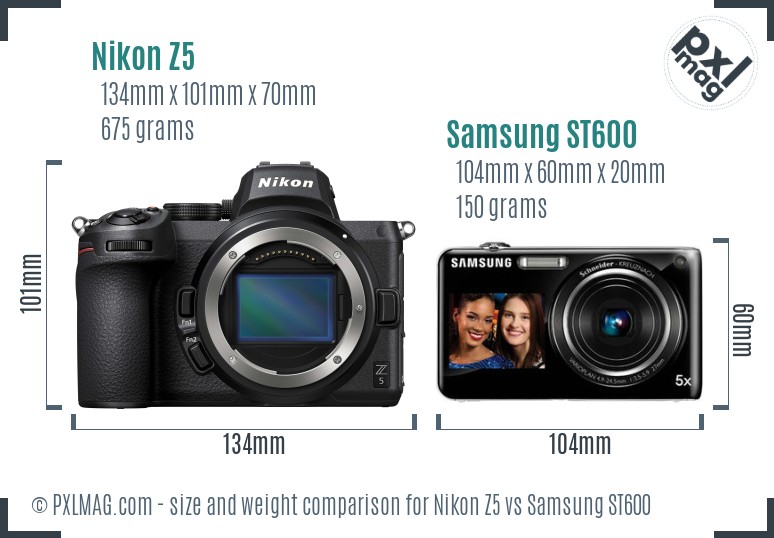 Nikon Z5 vs Samsung ST600 size comparison
