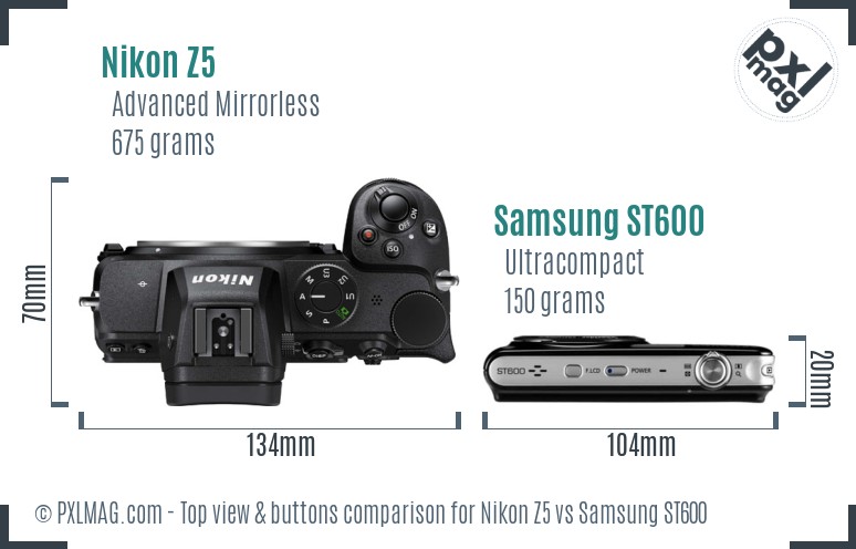 Nikon Z5 vs Samsung ST600 top view buttons comparison