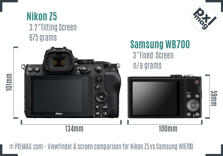 Nikon Z5 vs Samsung WB700 Screen and Viewfinder comparison