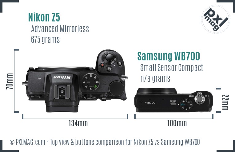 Nikon Z5 vs Samsung WB700 top view buttons comparison