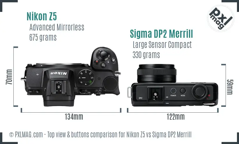 Nikon Z5 vs Sigma DP2 Merrill top view buttons comparison