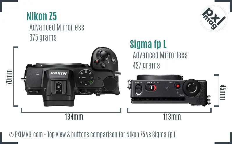Nikon Z5 vs Sigma fp L top view buttons comparison