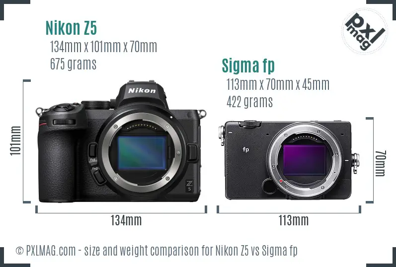 Nikon Z5 vs Sigma fp size comparison