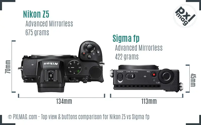 Nikon Z5 vs Sigma fp top view buttons comparison
