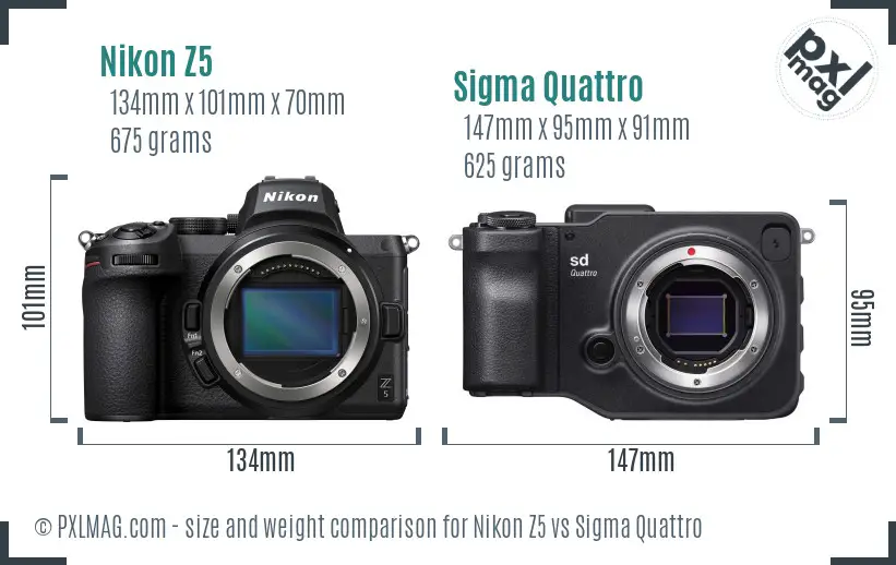 Nikon Z5 vs Sigma Quattro size comparison