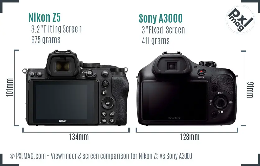 Nikon Z5 vs Sony A3000 Screen and Viewfinder comparison