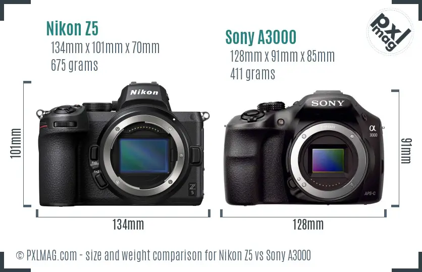 Nikon Z5 vs Sony A3000 size comparison