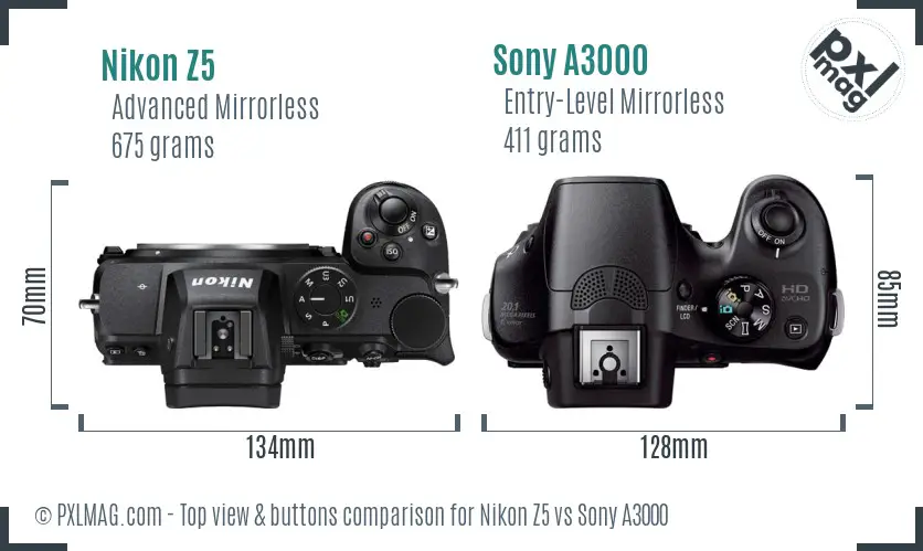 Nikon Z5 vs Sony A3000 top view buttons comparison