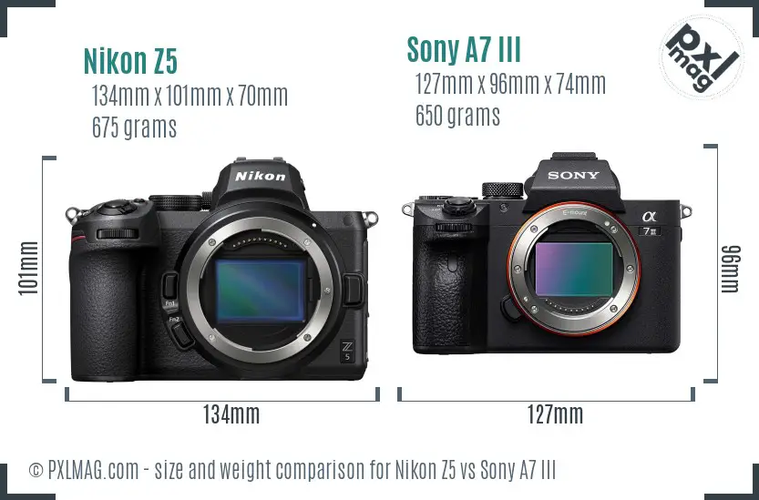 Nikon Z5 vs Sony A7 III size comparison