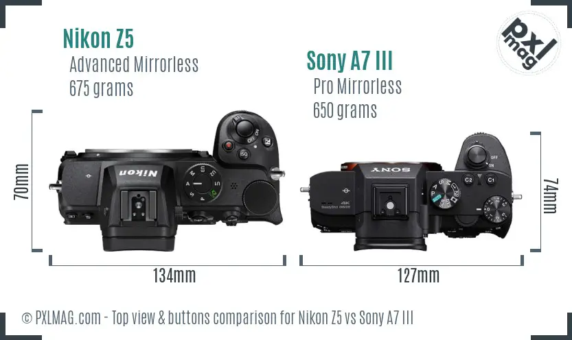 Nikon Z5 vs Sony A7 III top view buttons comparison
