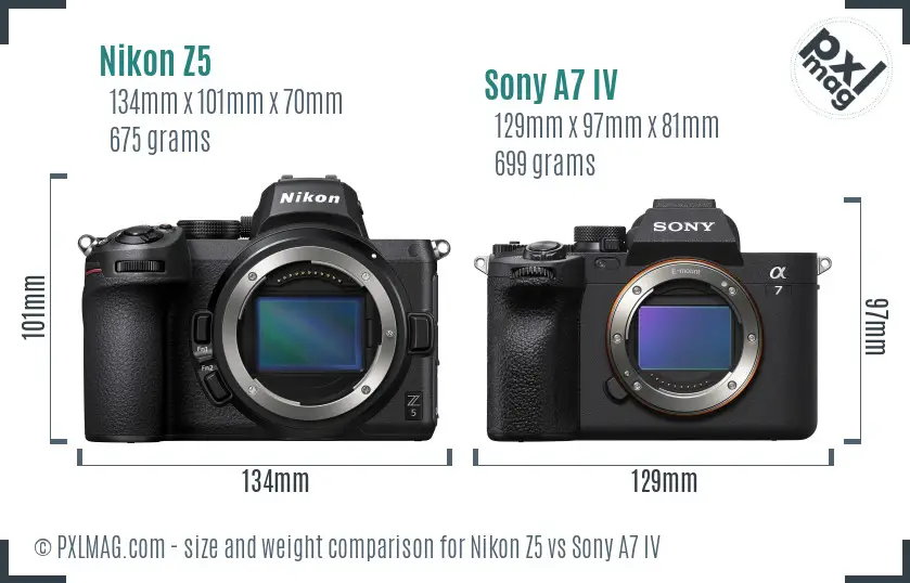 Nikon Z5 vs Sony A7 IV size comparison