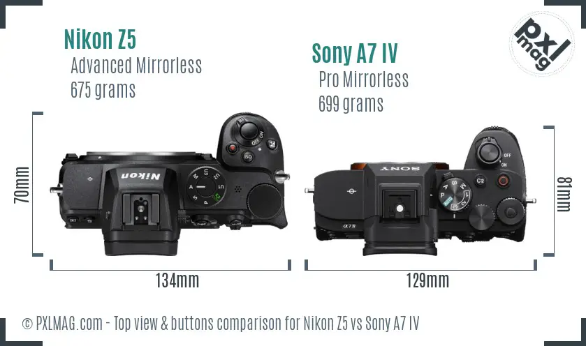 Nikon Z5 vs Sony A7 IV top view buttons comparison