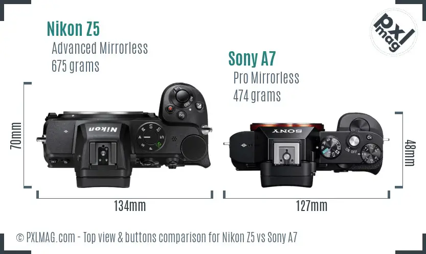 Nikon Z5 vs Sony A7 top view buttons comparison