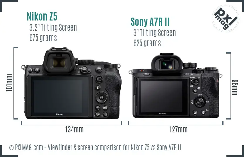 Nikon Z5 vs Sony A7R II Screen and Viewfinder comparison