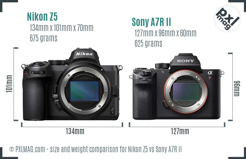 Nikon Z5 vs Sony A7R II size comparison