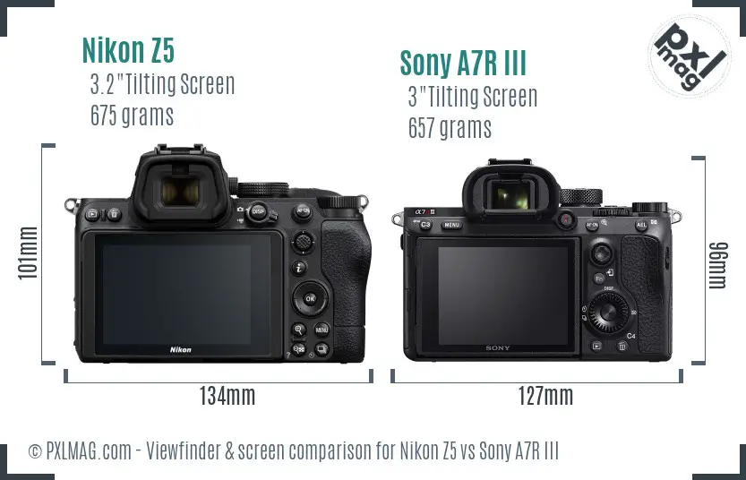 Nikon Z5 vs Sony A7R III Screen and Viewfinder comparison