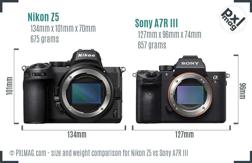 Nikon Z5 vs Sony A7R III size comparison