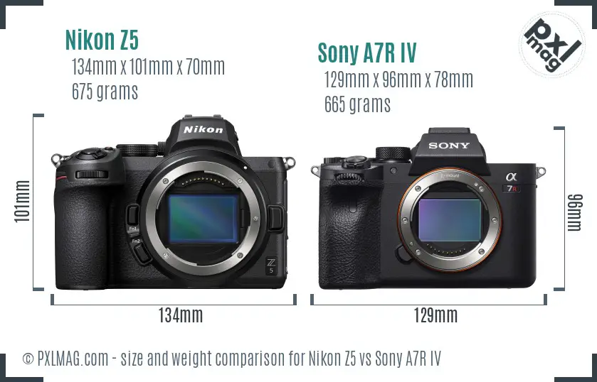 Nikon Z5 vs Sony A7R IV size comparison