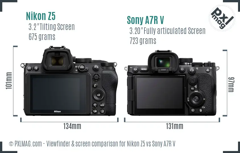 Nikon Z5 vs Sony A7R V Screen and Viewfinder comparison