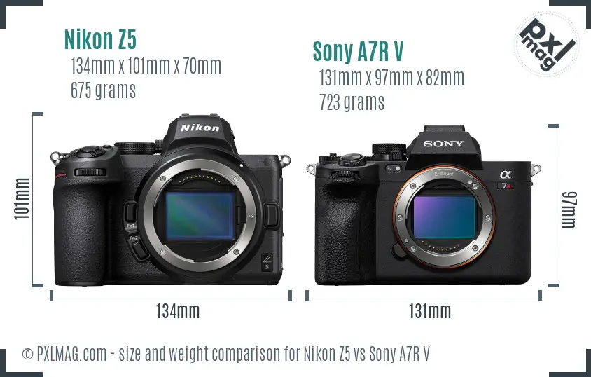 Nikon Z5 vs Sony A7R V size comparison