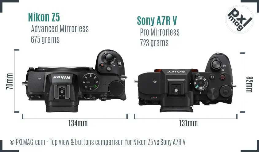 Nikon Z5 vs Sony A7R V top view buttons comparison