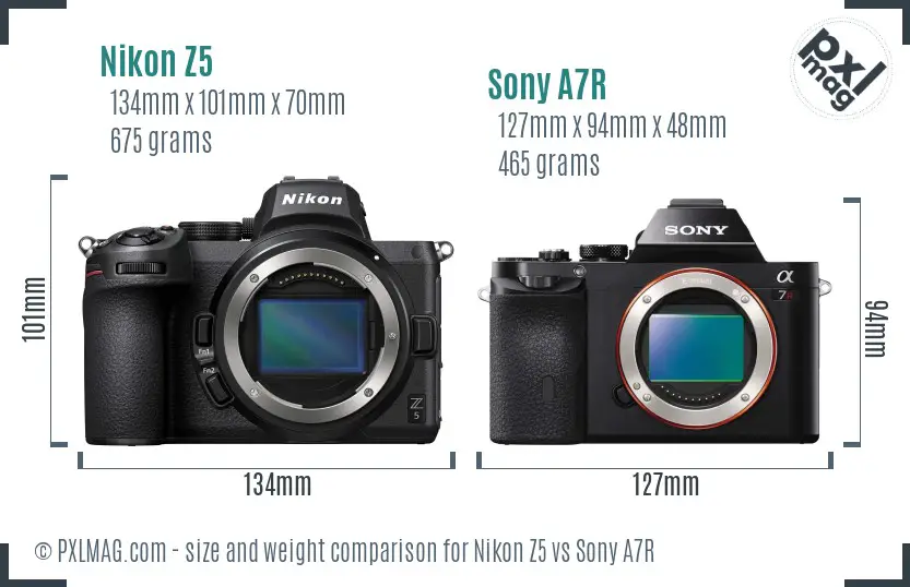 Nikon Z5 vs Sony A7R size comparison