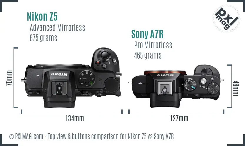 Nikon Z5 vs Sony A7R top view buttons comparison
