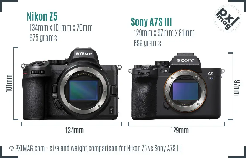 Nikon Z5 vs Sony A7S III size comparison