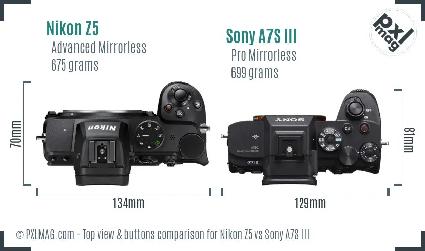 Nikon Z5 vs Sony A7S III top view buttons comparison