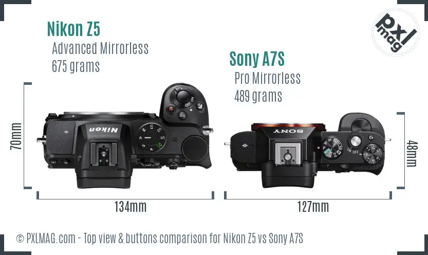 Nikon Z5 vs Sony A7S top view buttons comparison