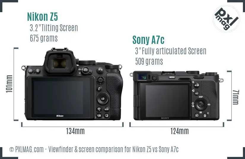 Nikon Z5 vs Sony A7c Screen and Viewfinder comparison