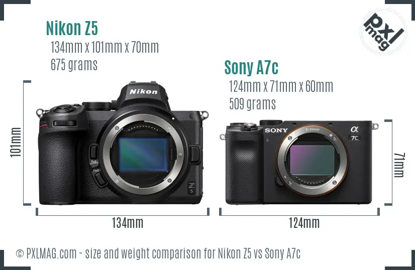 Nikon Z5 vs Sony A7c size comparison