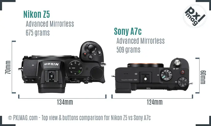 Nikon Z5 vs Sony A7c top view buttons comparison