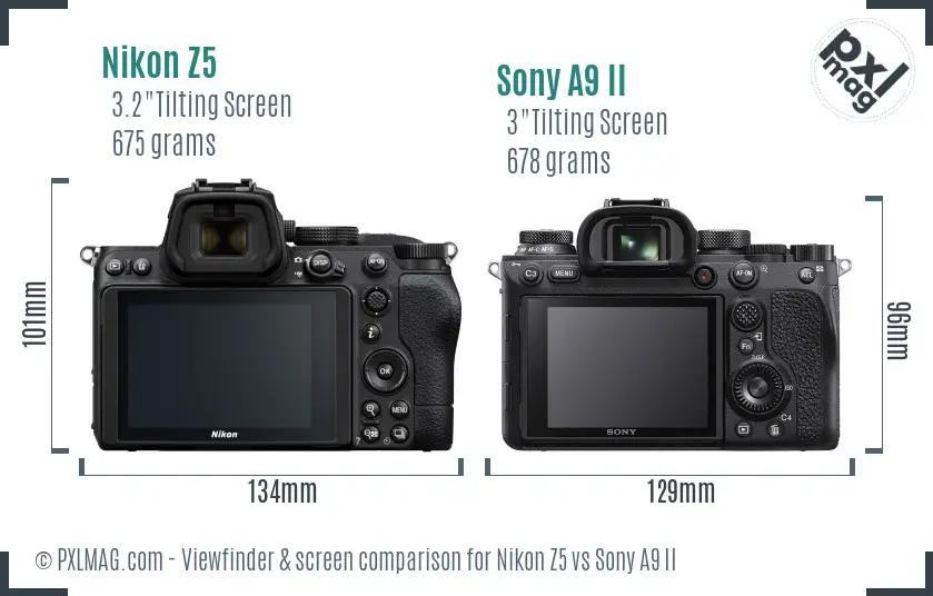 Nikon Z5 vs Sony A9 II Screen and Viewfinder comparison