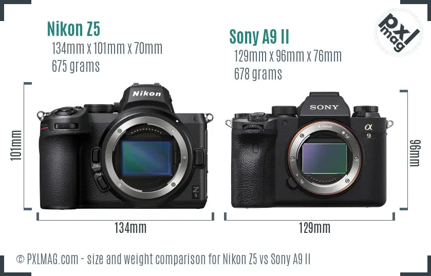 Nikon Z5 vs Sony A9 II size comparison