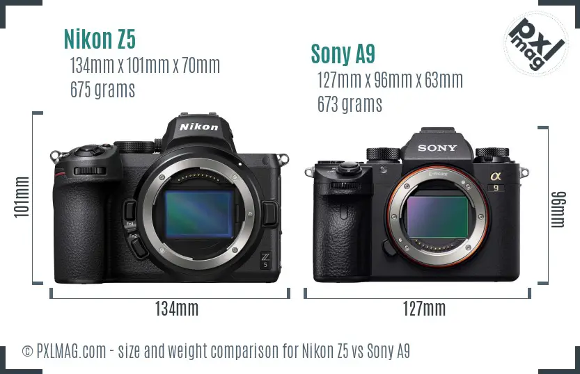 Nikon Z5 vs Sony A9 size comparison