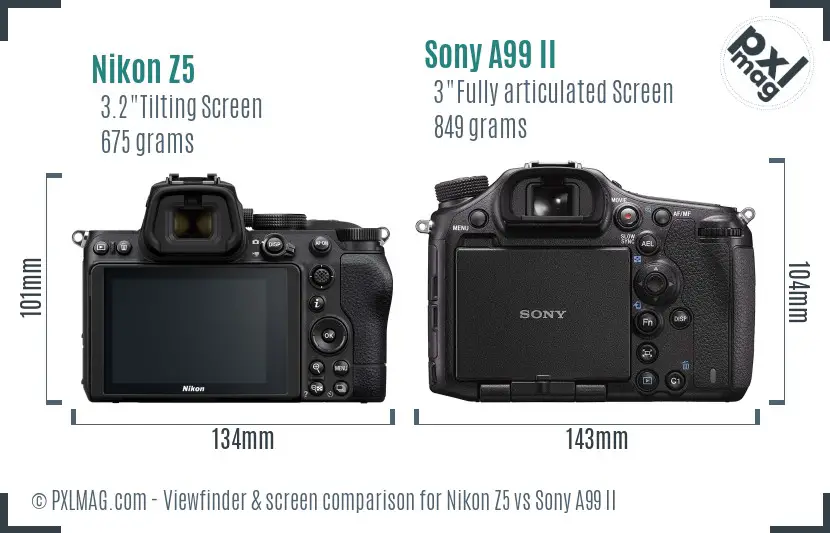 Nikon Z5 vs Sony A99 II Screen and Viewfinder comparison