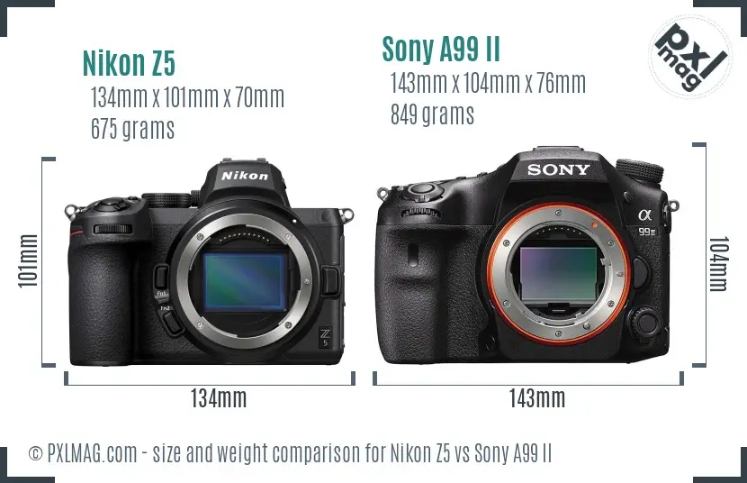Nikon Z5 vs Sony A99 II size comparison