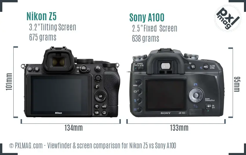 Nikon Z5 vs Sony A100 Screen and Viewfinder comparison