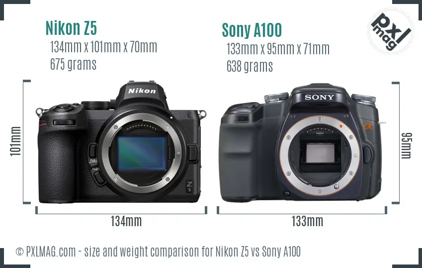 Nikon Z5 vs Sony A100 size comparison