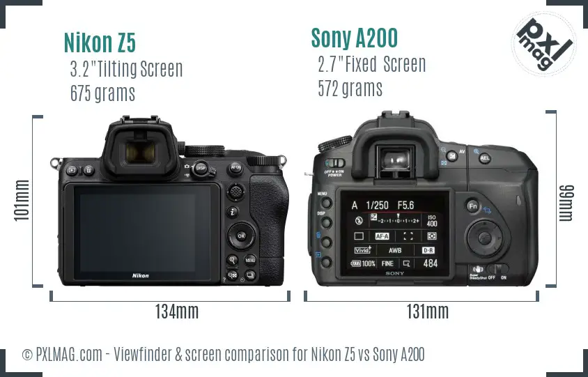 Nikon Z5 vs Sony A200 Screen and Viewfinder comparison